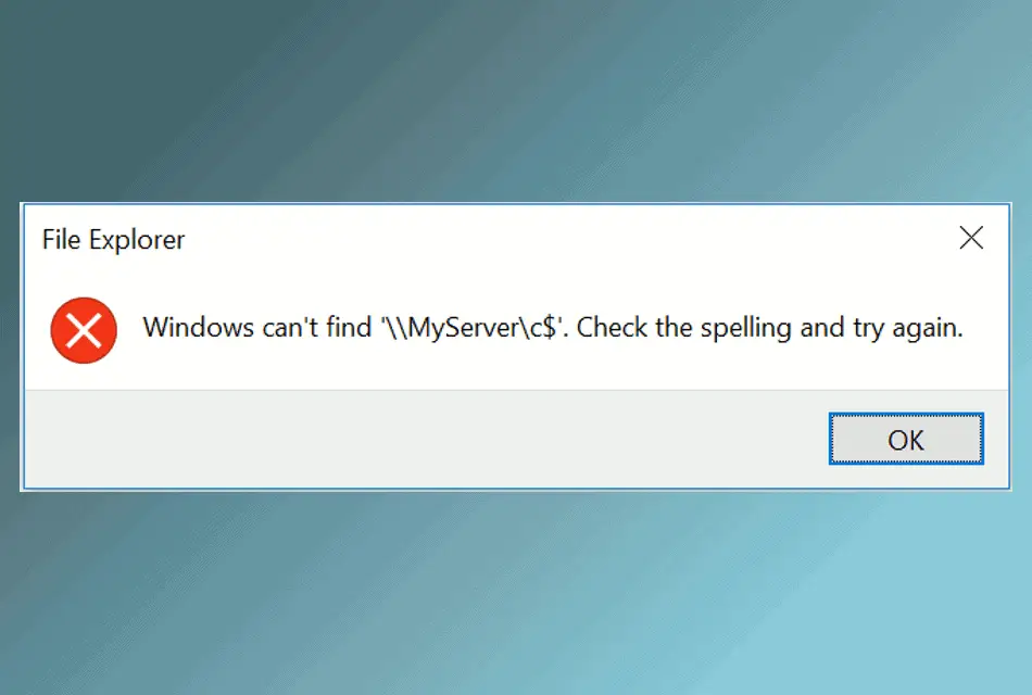 Windows can't find \\Server\Share. Check the spelling and try again