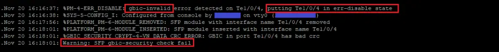 SFP gbic-security check fail gbic-invalid