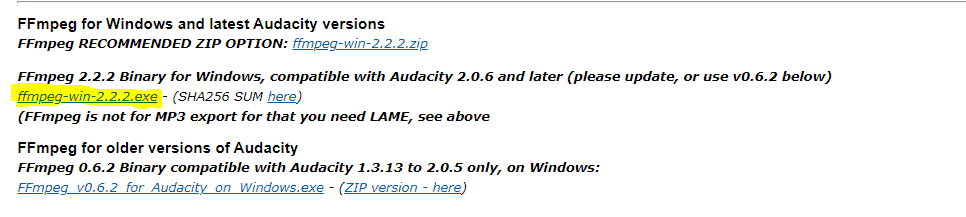 ffmpeg library audacity windows